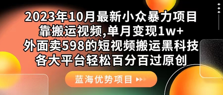 外面卖598的10月最新短视频搬运黑科技，各大平台百分百过原创 靠搬运月入1w-纵横项目网
