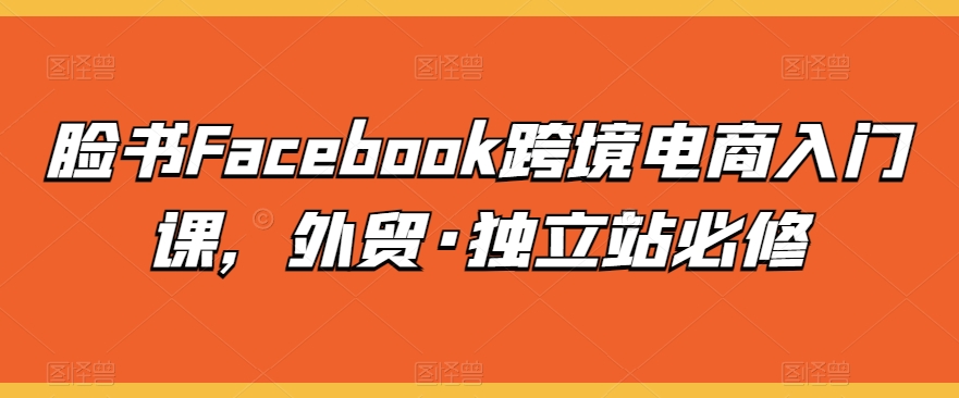 脸书Facebook跨境电商入门课，外贸·独立站必修-纵横项目网