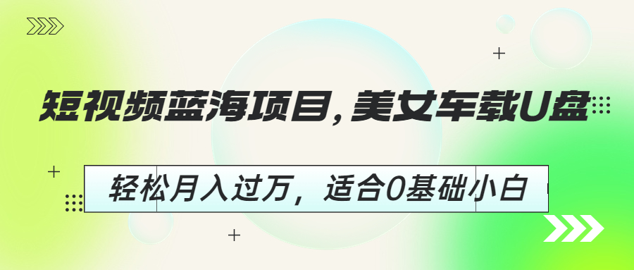 短视频蓝海项目，美女车载U盘，轻松月入过万，适合0基础小白-纵横项目网