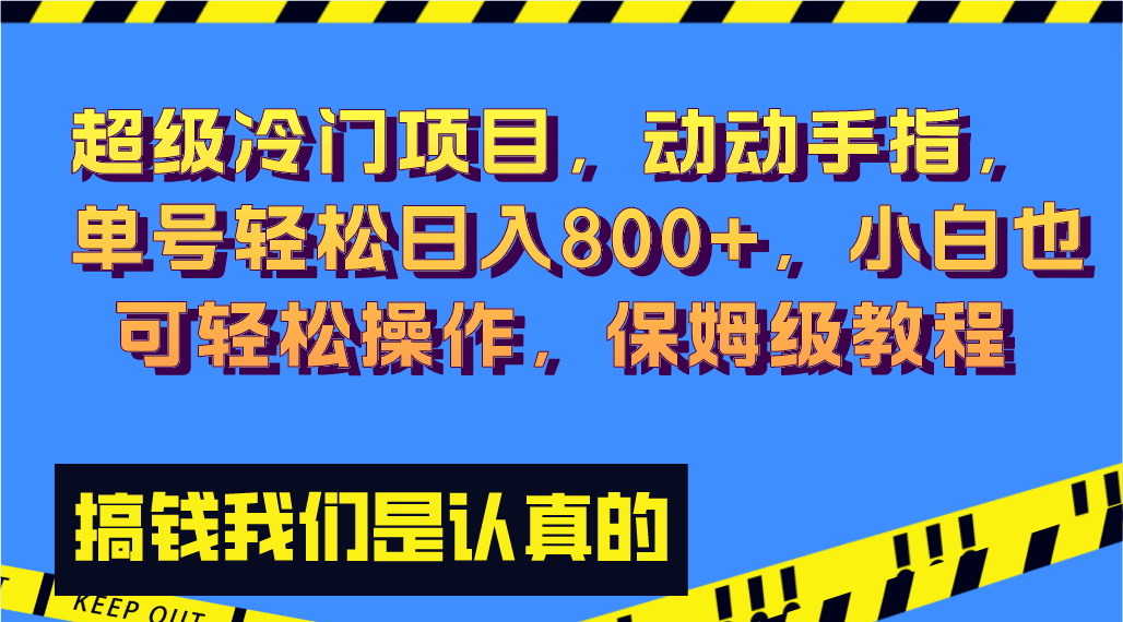 超级冷门项目,动动手指，单号轻松日入800+，小白也可轻松操作，保姆级教程-纵横项目网