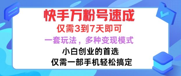 快手万粉号速成，仅需3到七天，小白创业的首选，一套玩法，多种变现模式【揭秘】-纵横项目网