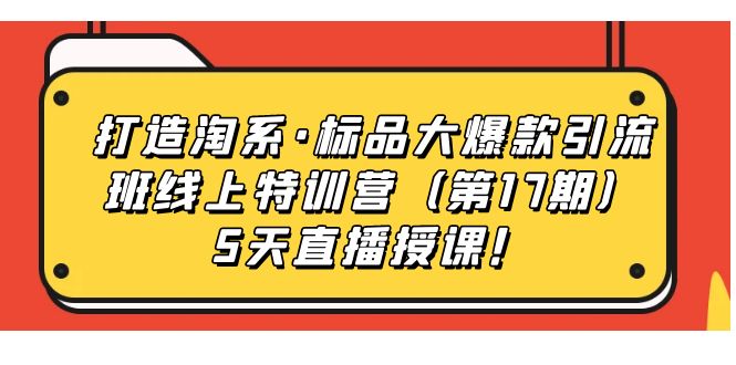 打造淘系·标品大爆款引流班线上特训营（第17期）5天直播授课！-纵横项目网