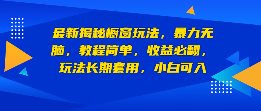 最新揭秘橱窗玩法，暴力无脑，收益必翻，玩法长期套用，小白可入-纵横项目网
