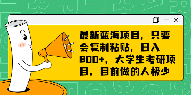 最新蓝海项目，只要会复制粘贴，日入800+，大学生考研项目，目前做的人极少-纵横项目网