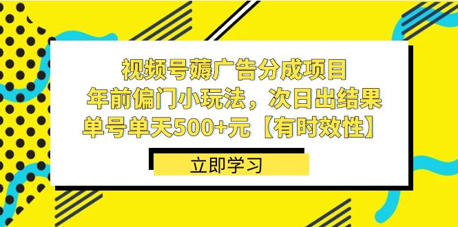 视频号薅广告分成项目，年前偏门小玩法，次日出结果，单号单天500+元-纵横项目网