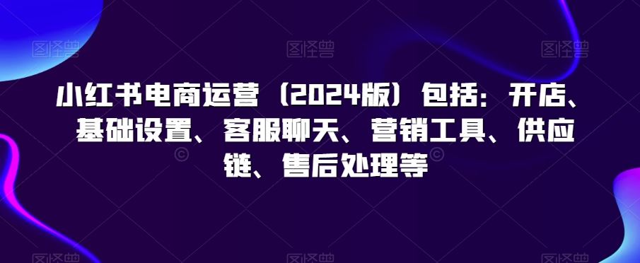 小红书电商运营(2024版)包括:开店、基础设置、客服聊天、营销工具、供应链、售后处理等-纵横项目网