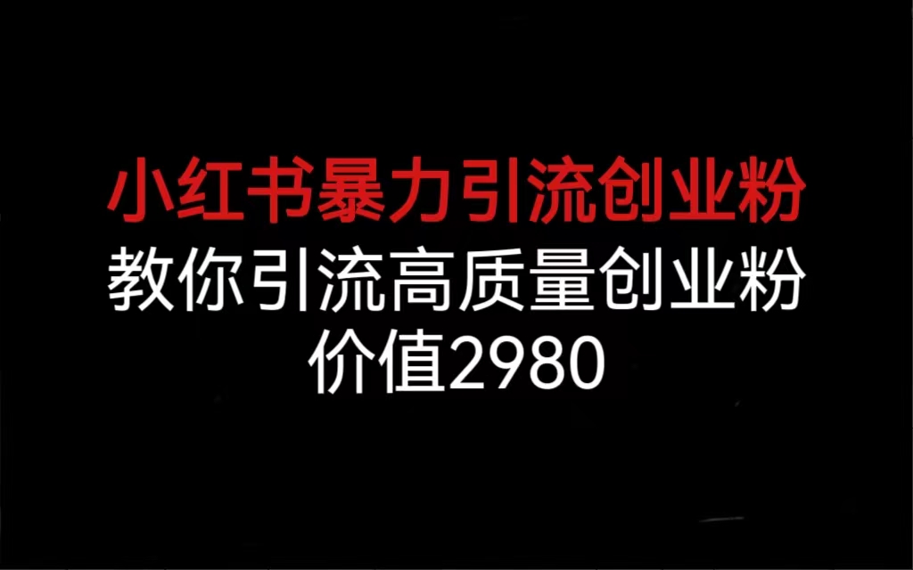 小红书暴力引流创业粉，教你引流高质量创业粉，价值2980-纵横项目网