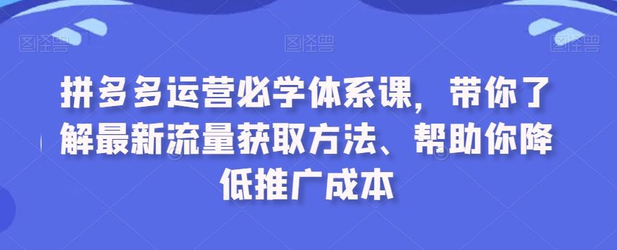 拼多多运营必学体系课，带你了解最新流量获取方法、帮助你降低推广成本-纵横项目网