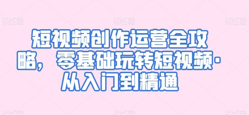 短视频创作运营全攻略，零基础玩转短视频·从入门到精通-纵横项目网