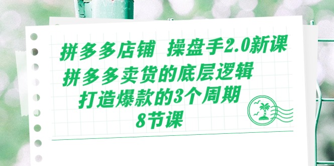 拼多多店铺操盘手2.0新课，拼多多卖货的底层逻辑，打造爆款的3个周期（8节）-纵横项目网
