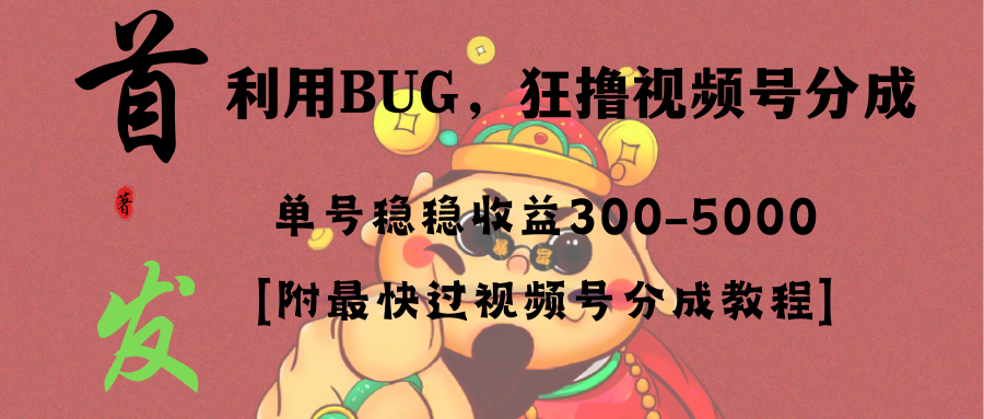 全网独家首发，视频号BUG，超短期项目，单号每日净收益300-5000！-纵横项目网