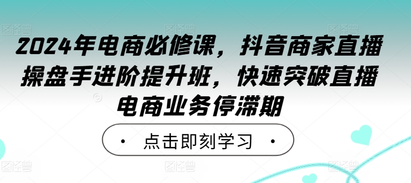 2024年电商必修课，抖音商家直播操盘手进阶提升班，快速突破直播电商业务停滞期-纵横项目网