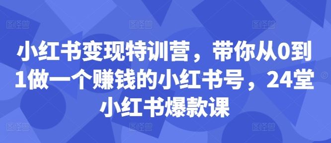 小红书变现特训营，带你从0到1做一个赚钱的小红书号，24堂小红书爆款课-纵横项目网