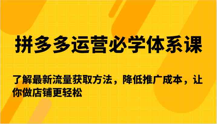 拼多多运营必学体系课-了解最新流量获取方法，降低推广成本，让你做店铺更轻松-纵横项目网