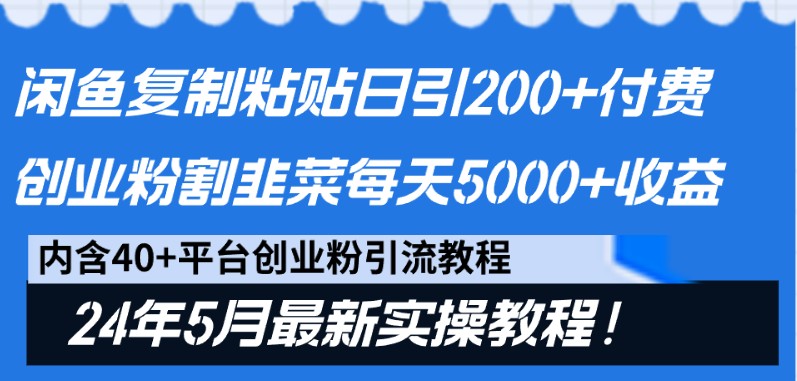 闲鱼复制粘贴日引200+付费创业粉，24年5月最新方法！割韭菜日稳定5000+收益-纵横项目网