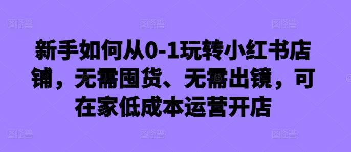 新手如何从0-1玩转小红书店铺，无需囤货、无需出镜，可在家低成本运营开店-纵横项目网