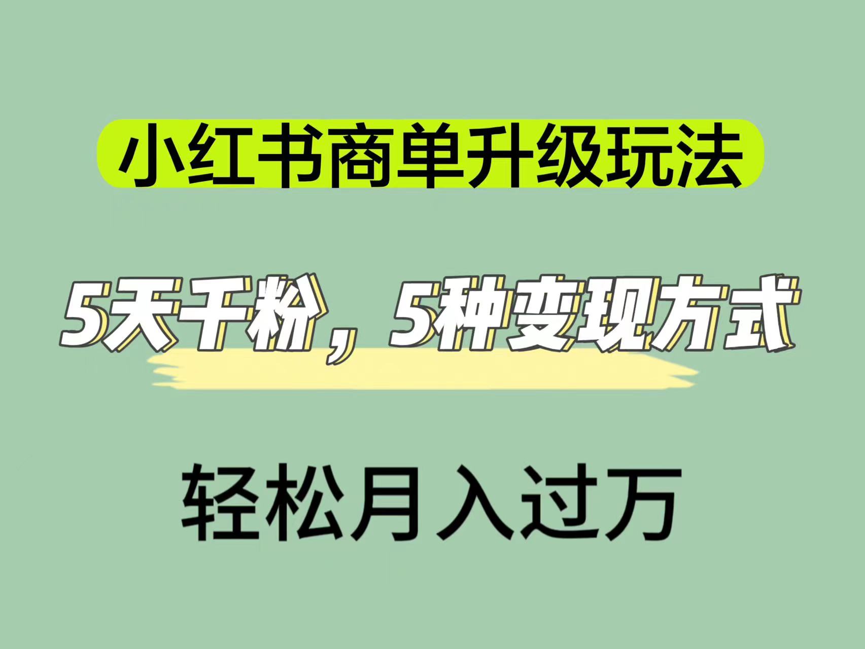 小红书商单升级玩法，5天千粉，5种变现渠道，轻松月入1万+-纵横项目网