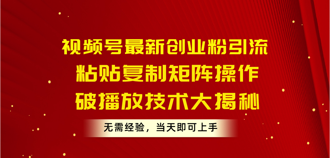（10803期）视频号最新创业粉引流，粘贴复制矩阵操作，破播放技术大揭秘，无需经验…-纵横项目网