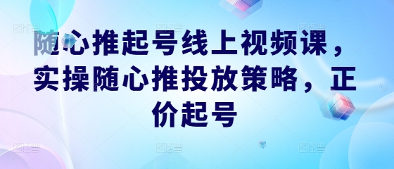 随心推起号线上视频课，实操随心推投放策略，正价起号-纵横项目网