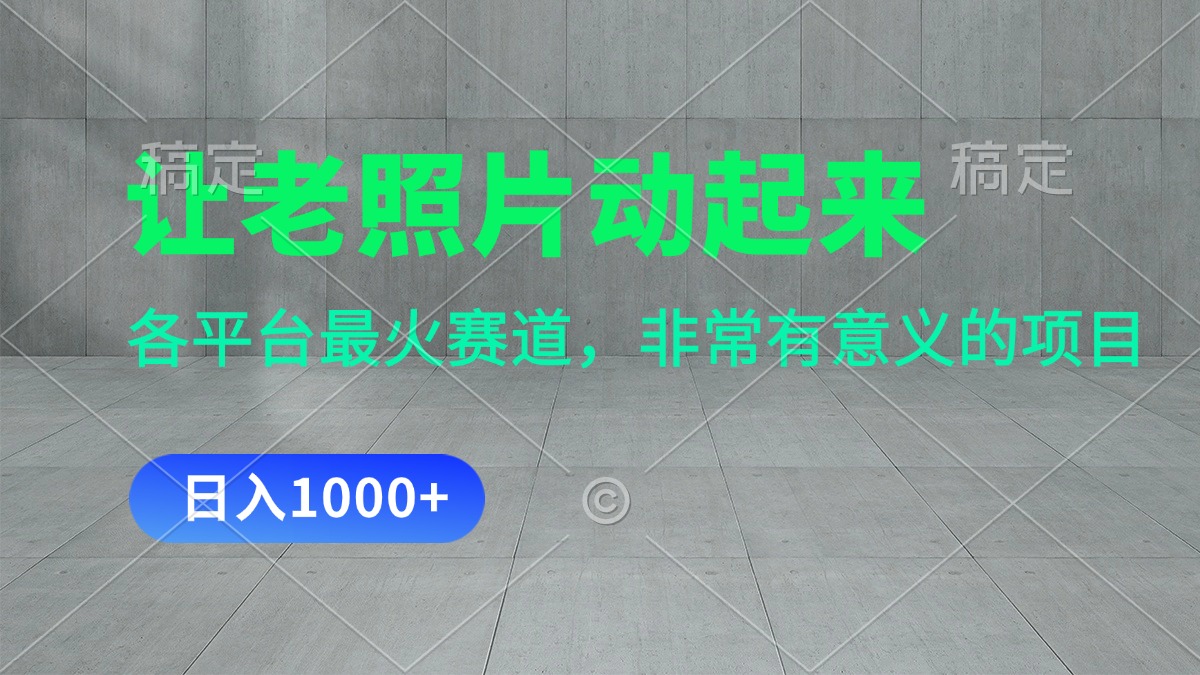 让老照片动起来，一天变现1000+，各平台最火赛道，看完就会-纵横项目网