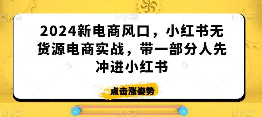 2024新电商风口，小红书无货源电商实战，带一部分人先冲进小红书-纵横项目网