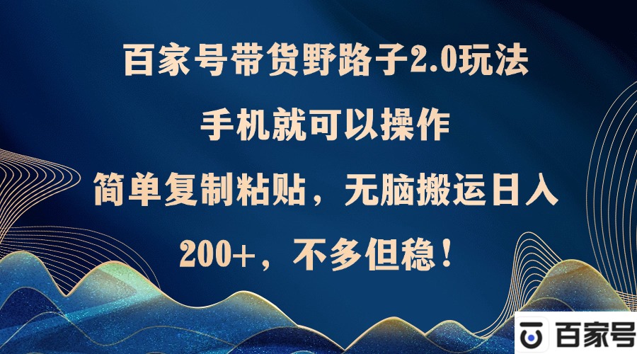（12804期）百家号带货野路子2.0玩法，手机就可以操作，简单复制粘贴，无脑搬运日…-纵横项目网