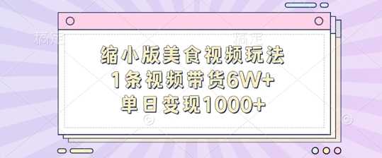 缩小版美食视频玩法，1条视频带货6W+，单日变现1k-纵横项目网