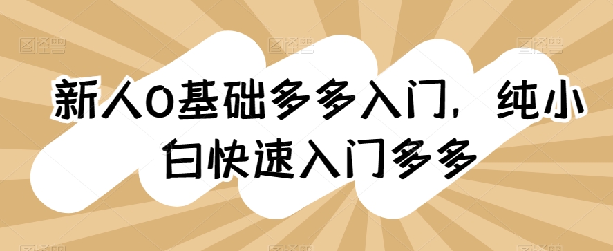 新人0基础多多入门，​纯小白快速入门多多-纵横项目网