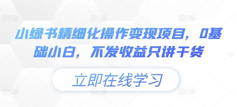 小绿书精细化操作变现项目，0基础小白，不发收益只讲干货-纵横项目网