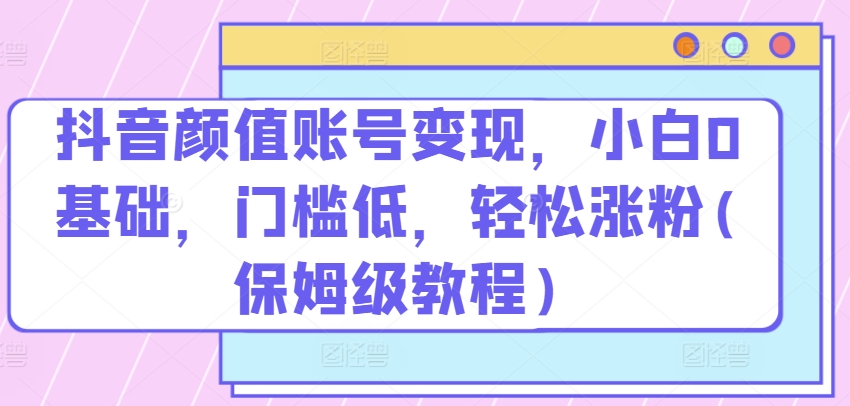 抖音颜值账号变现，小白0基础，门槛低，​轻松涨粉(保姆级教程)-纵横项目网