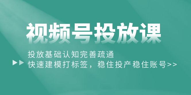 （10205期）视频号投放课：投放基础认知完善疏通，快速建模打标签，稳住投产稳住账号-纵横项目网