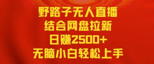 野路子无人直播结合网盘拉新，日赚2500+，小白无脑轻松上手-纵横项目网