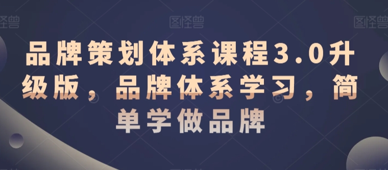 品牌策划体系课程3.0升级版，品牌体系学习，简单学做品牌-纵横项目网