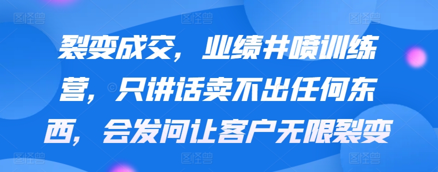 裂变成交，业绩井喷训练营，只讲话卖不出任何东西，会发问让客户无限裂变-纵横项目网