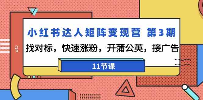 小红书达人矩阵变现营第3期，找对标，快速涨粉，开蒲公英，接广告（11节课）-纵横项目网