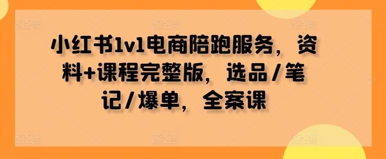 小红书1v1电商陪跑服务，资料+课程完整版，选品/笔记/爆单，全案课-纵横项目网
