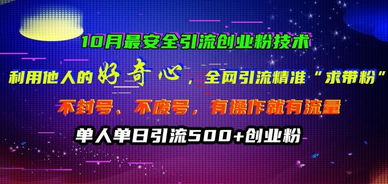 10月最安全引流创业粉技术，利用他人的好奇心全网引流精准“求带粉”不封号、不废号【揭秘】-纵横项目网