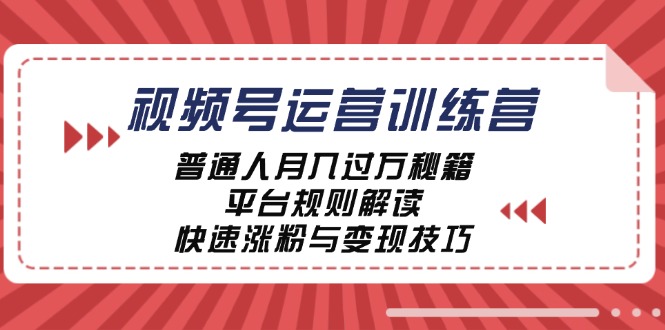 视频号运营训练营：普通人月入过万秘籍，平台规则解读，快速涨粉与变现-纵横项目网