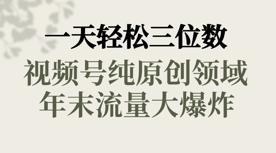 一天轻松三位数，视频号纯原创领域，春节童子送祝福，年末流量大爆炸，-纵横项目网