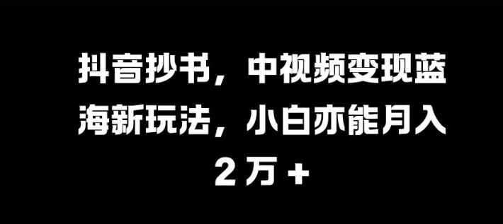 抖音抄书，中视频变现蓝海新玩法，小白亦能月入 过W【揭秘】-纵横项目网