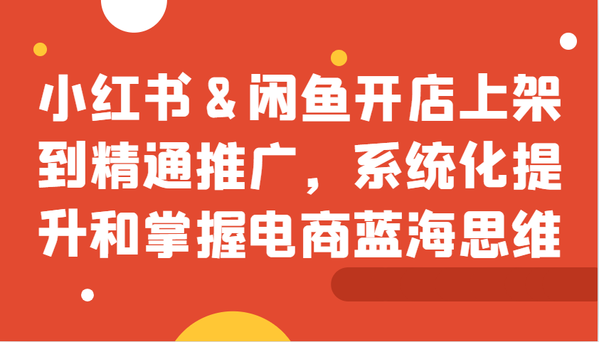 小红书&闲鱼开店上架到精通推广，系统化提升和掌握电商蓝海思维-纵横项目网