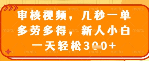 审核视频，几秒一单，多劳多得，新人小白一天轻松3张【揭秘】-纵横项目网