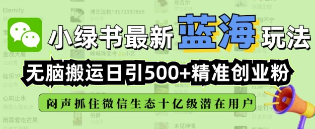 小绿书无脑搬运引流，全自动日引500精准创业粉，微信生态内又一个闷声发财的机会-纵横项目网