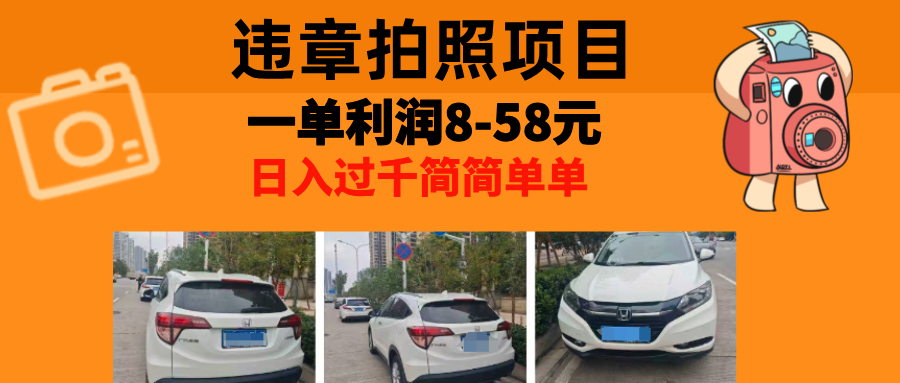 最强副业，违章拍照，一单利润8-58元，全国大小城市都可做-纵横项目网
