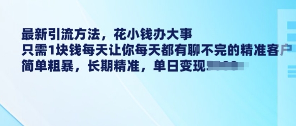 最新引流方法，花小钱办大事，只需1块钱每天让你每天都有聊不完的精准客户 简单粗暴，长期精准-纵横项目网