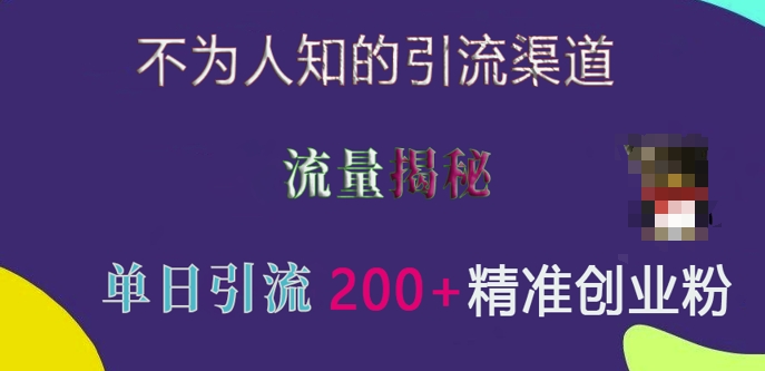 不为人知的引流渠道，流量揭秘，实测单日引流200+精准创业粉【揭秘】-纵横项目网