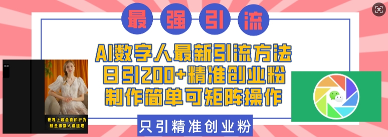 AI数字人最新引流方法，日引200+精准创业粉，制作简单可矩阵操作-纵横项目网