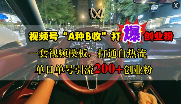 视频号“A种B收”打爆创业粉，一套视频模板打通自热流，单日单号引流200+创业粉-纵横项目网