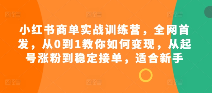 小红书商单实战训练营，全网首发，从0到1教你如何变现，从起号涨粉到稳定接单，适合新手-纵横项目网
