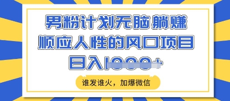 男粉计划无脑躺Z，顺应人性的风口项目，谁发谁火，加爆微信，日入多张【揭秘】-纵横项目网